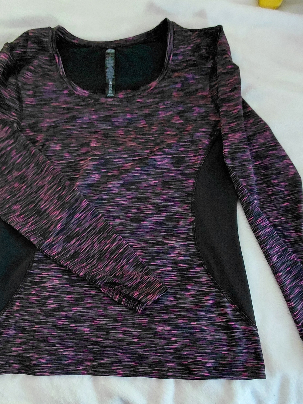 RBX Women’s Long-Sleeve Space Dye Heathered Active Top - Black & Purple L